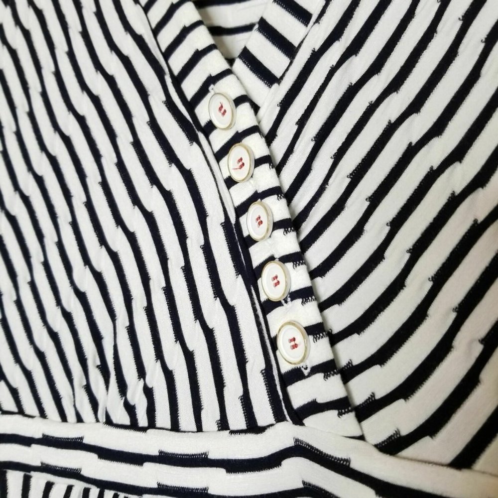 Maeve Anthropologie Paladino Dress Faux Wrap Puckered Stripe V-Neck Cap Sleeve S - Picture 8 of 11